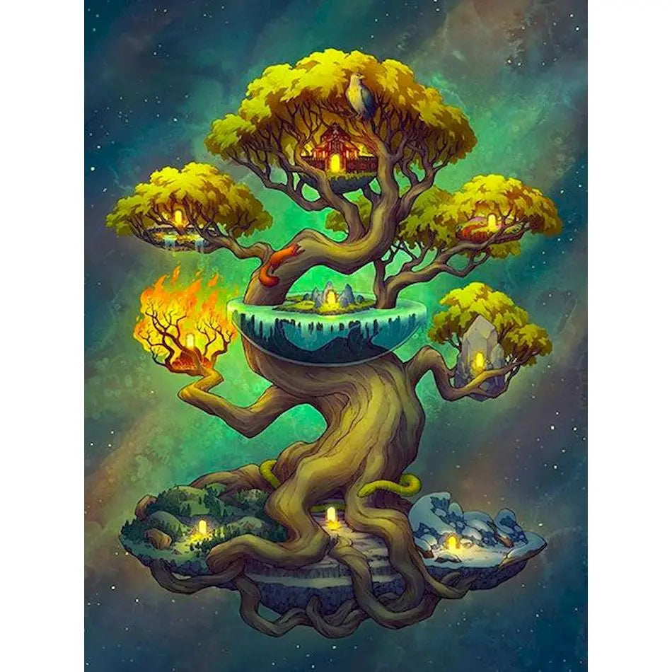 fantasy bonsai tree Fantasy 'Blazing Serenity: Bonsai Beneath the Northern Lights' Paint b – Lil Paint Shop