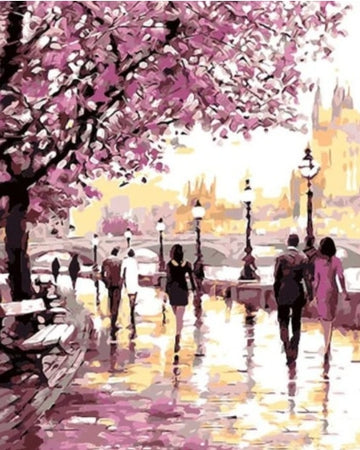 Cherry Blossoms Along the Riverbanks Paint By Numbers Kit