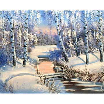 Frosty Woodland 'Short Bridge Over the Stream' Paint By Numbers Kit