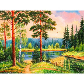 Pine Tree Forest And River Paint By Numbers Kit