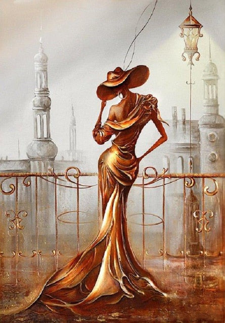 Glamorous Lady in Gold Dress looking in the Balcony Paint By Numbers K Lil Paint Shop Glamorous Lady in Gold Dress looking in the Balcony Paint By Numbers K Lil Paint Shop