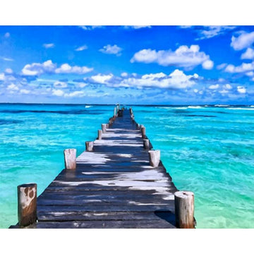 Fantastic Blue Horizon POV Beach Pier at Sunset Paint By Numbers Kit