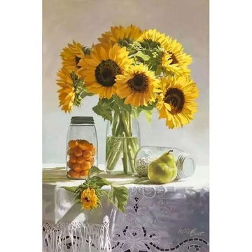 Vase of Sunflowers in a Clear Vase Paint By Numbers Kit