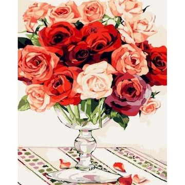 Vase of Red and Pink Roses Paint By Numbers Kit