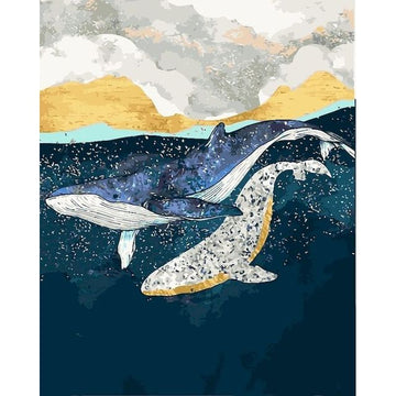 Blue and White Whales Swimming Paint By Numbers Kit