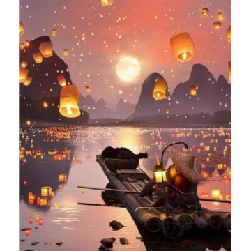 Full Moon and Lanterns in the Sky Paint By Numbers Kit