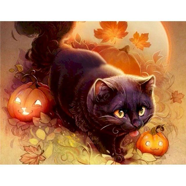 Halloween Cat in a Pumpkin Patch Paint By Numbers Kit