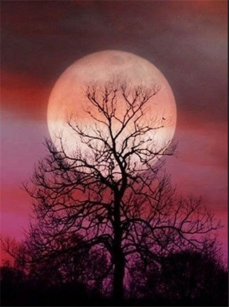 Blood Moon Over Creepy Tree Silhouette  Paint By Numbers Kit