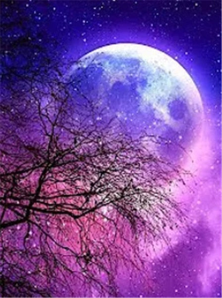 Majestic Moon over Purple Themed Forest Paint By Numbers Kit