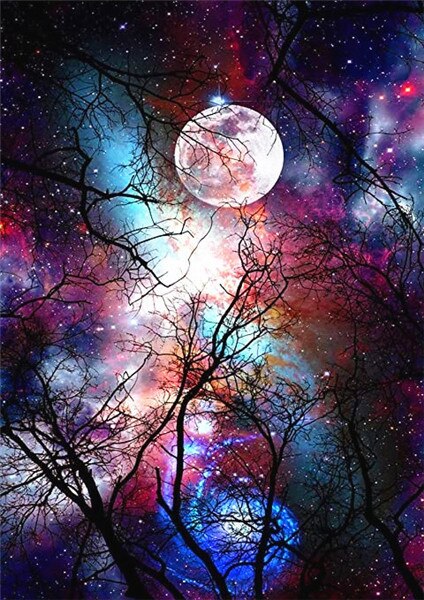 Creepy Beautiful Moonlit Forest Canopy  Paint By Numbers Kit