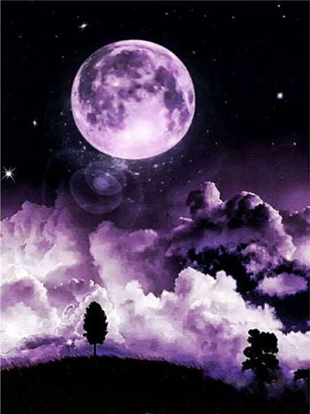 Surreal Violet Themed Moon and Clouds Paint By Numbers Kit