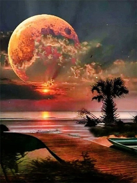 Full Red Moon at the Beach  Paint By Numbers Kit