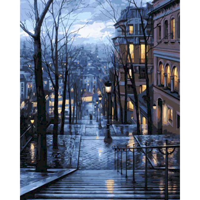 Night Time at Montmartre Paris Paint By Numbers Kit