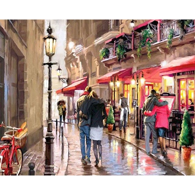Paris Cafe 'Night Time Walk' Paint By Numbers Kit