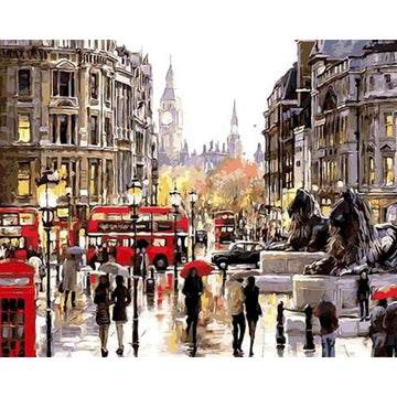 London 'Rainy Day at Trafalgar Square' Paint By Numbers Kit