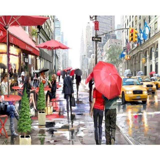 New York Street 'Rainy Afternoon' Paint By Numbers Kit