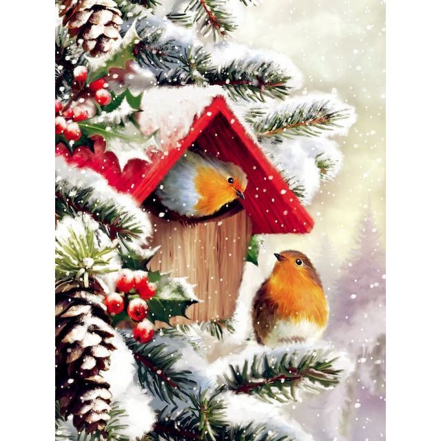 Snowy Day 'Lovebirds at the Pine' Paint By Numbers Kit