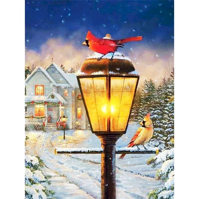 Cardinal Birds on the Street Light Paint By Numbers Kit