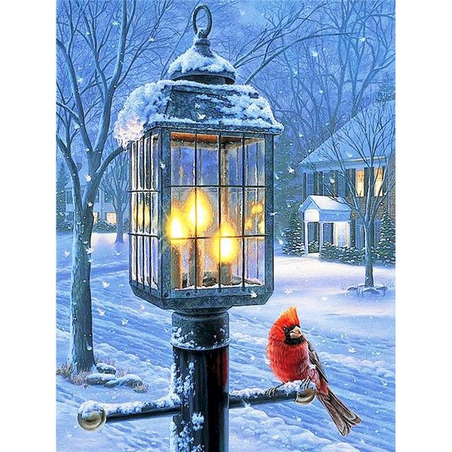 Cardinal and Candle Light Street Lamp Paint By Numbers Kit