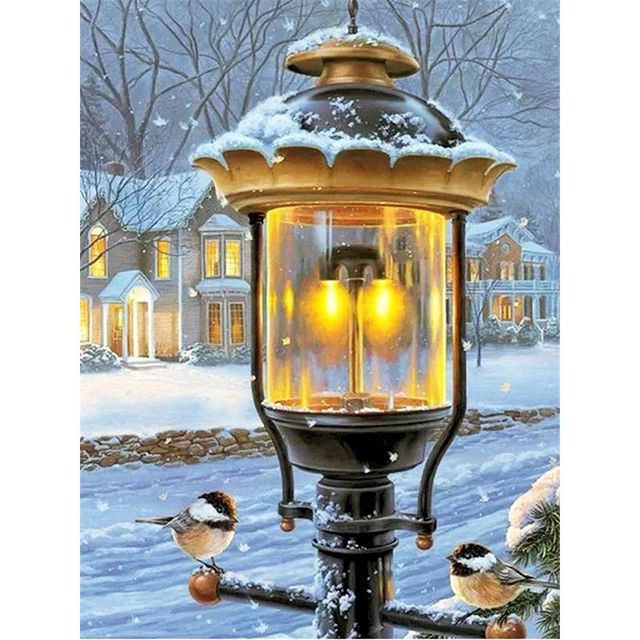 Winter Street Light 'Birds Warm Light' Paint By Numbers Kit