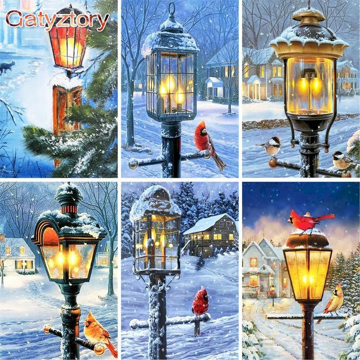 Winter Street Light 'Birds Warm Light' Paint By Numbers Kit