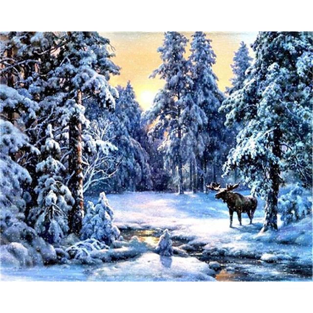 Moose 'Lost in the Snowy Woodland' Paint By Numbers Kit