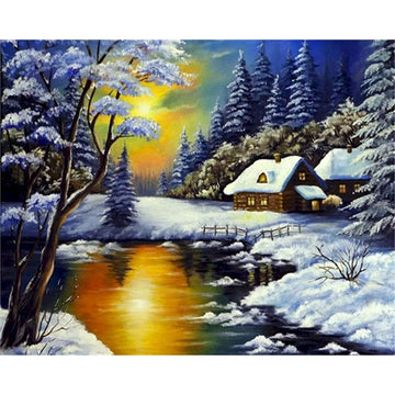 Snowy Village 'Dawn's Light' Paint By Numbers Kit