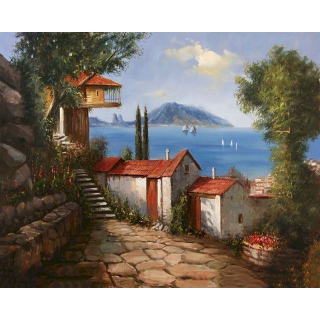 Mediterranean Village by the Sea Paint By Numbers Kit