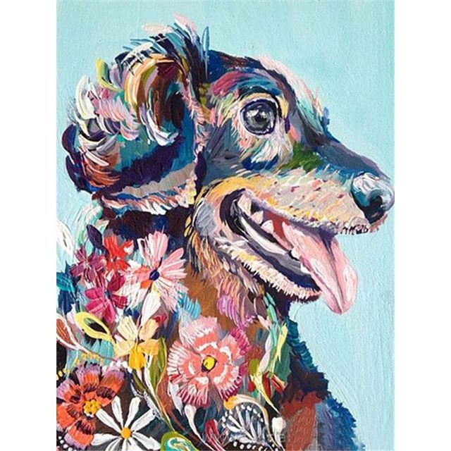 Flower Themed Dog Colorful Animal Paint By Numbers Kit