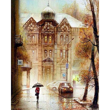 Sepia Themed Rainy Scenery Paint By Numbers Kit