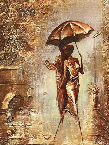 Surreal Bronze Couple Sharing an Umbrella Paint By Numbers Kit