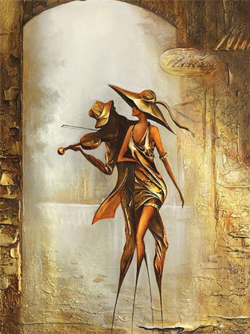 Gold Attired Couple walking while playing Violin Paint By Numbers Kit