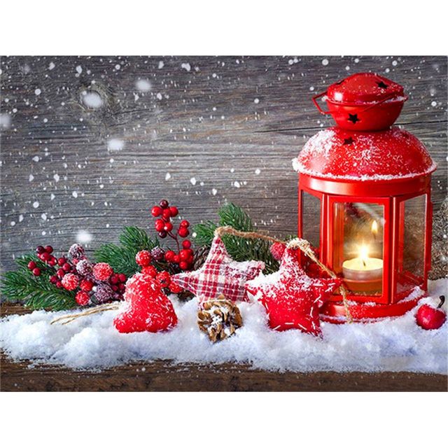 Christmas Snowy Corner 'Red Lantern and Stars' Paint By Numbers Kit