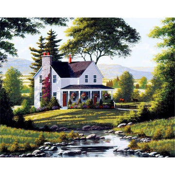 White Villa at the Small Town Paint By Numbers Kit