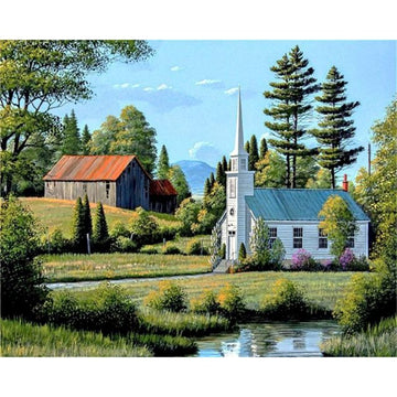 Landscape 'Outskirts Town Chapel' Paint By Numbers Kit