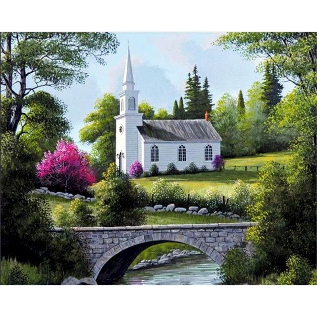 Landscape 'Bridge to Town Chapel' Paint By Numbers Kit