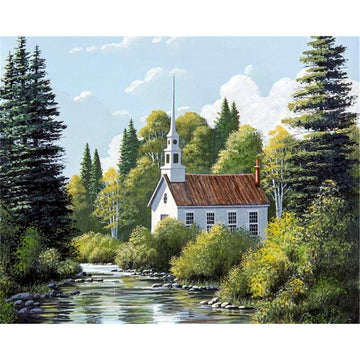 Landscape 'Church in the Woods 2.0' Paint By Numbers Kit