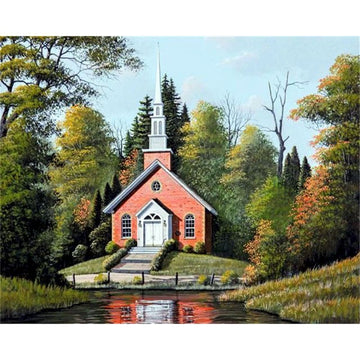 Landscape 'Church in the Woods' Paint By Numbers Kit