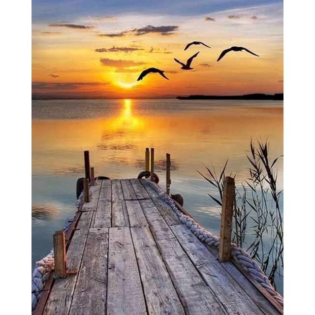 Dock and Birds with Sunset Paint By Numbers Kit