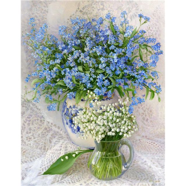 Beautiful Bouquet of Blue and White Flowers Paint By Numbers Kit