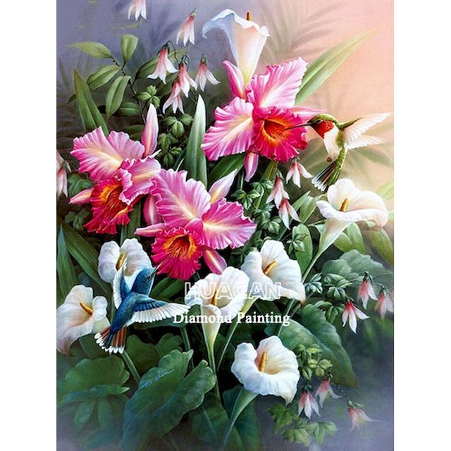 Hibiscus Flower Bouquet and Hummingbird Paint By Numbers Kit