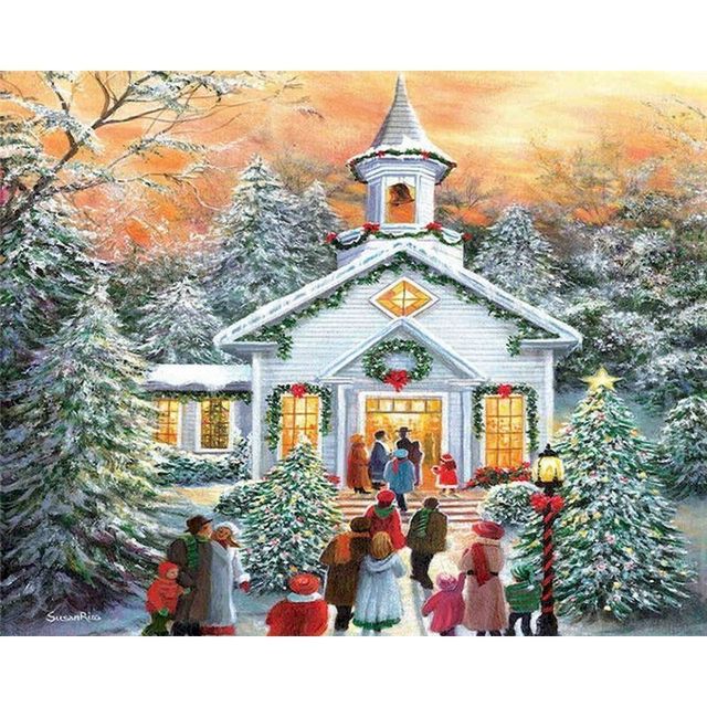Snowy Christmas 'Mass Gathering' Paint By Numbers Kit