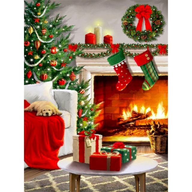 Christmas Holiday 'Sleepy Dog at the Fireplace' Paint By Numbers Kit