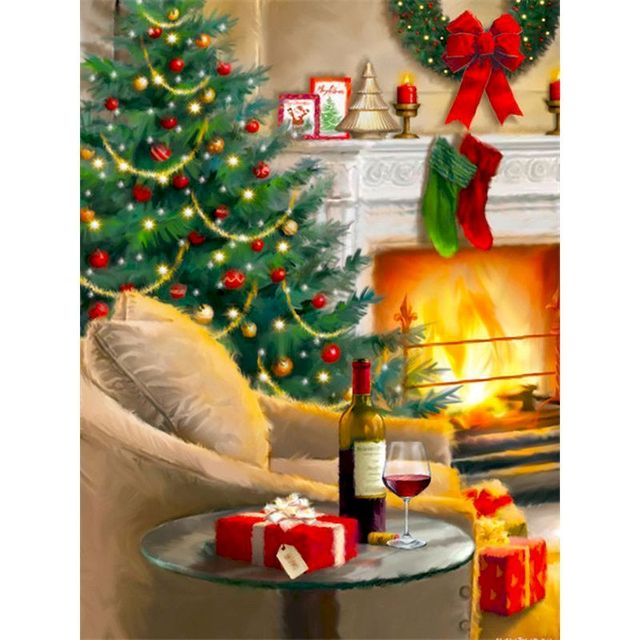 Christmas Holiday 'Wine Night at the Fireplace' Paint By Numbers Kit