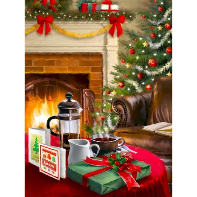 Christmas Holiday 'Coffee at the Fireplace' Paint By Numbers Kit