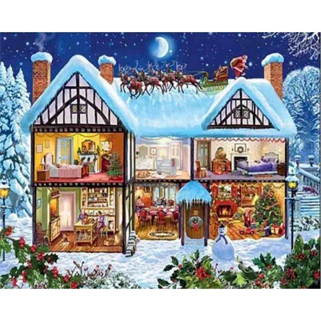 White Christmas 'Santa's House Visit' Paint By Numbers Kit