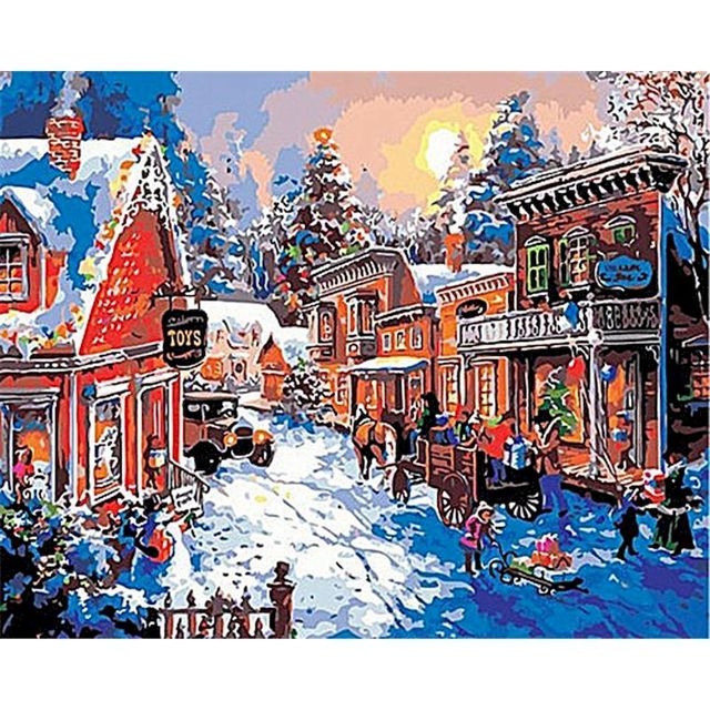 White Christmas 'Morning at the Old Town Village' Paint By Numbers Kit