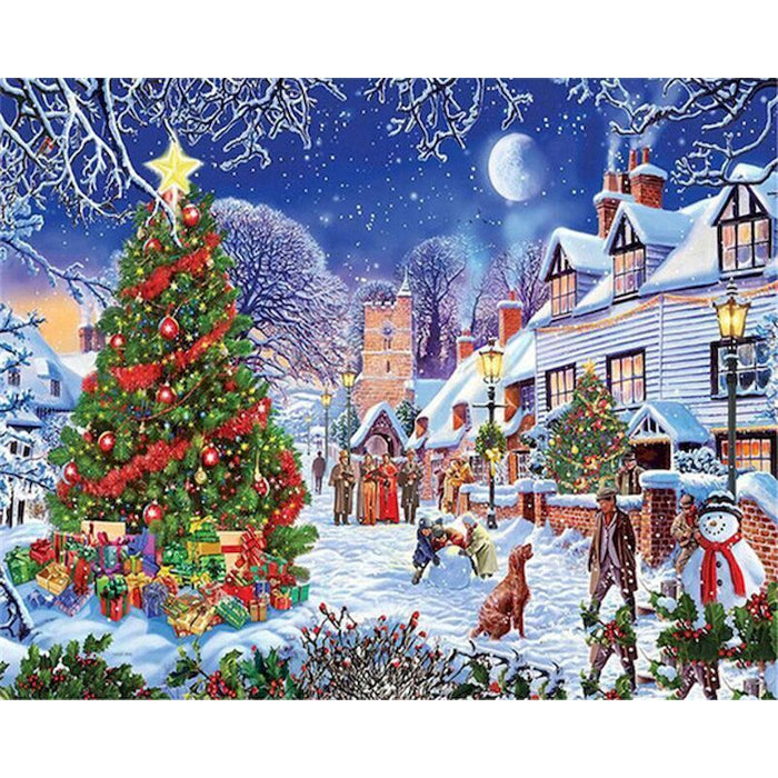 Tall Christmas Tree 'White Mountain Village' Paint By Numbers Kit