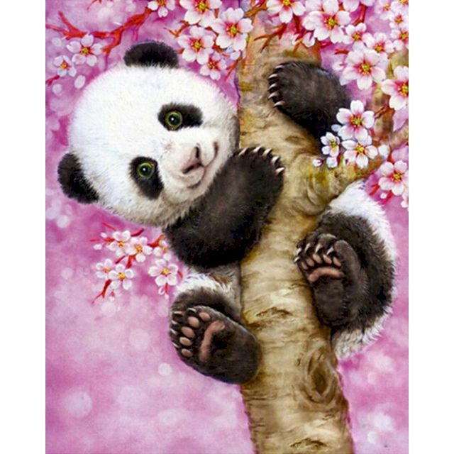 Little Panda 'Hanging on Sakura Tree' Paint By Numbers Kit