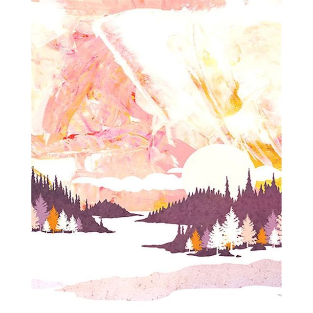 Snowy Mountainside with Pastel Silhouette of Pine Trees Paint By Numbers Kit